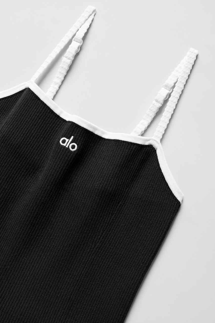 Ribbed Sweater Knit Highline Dress - Black/White